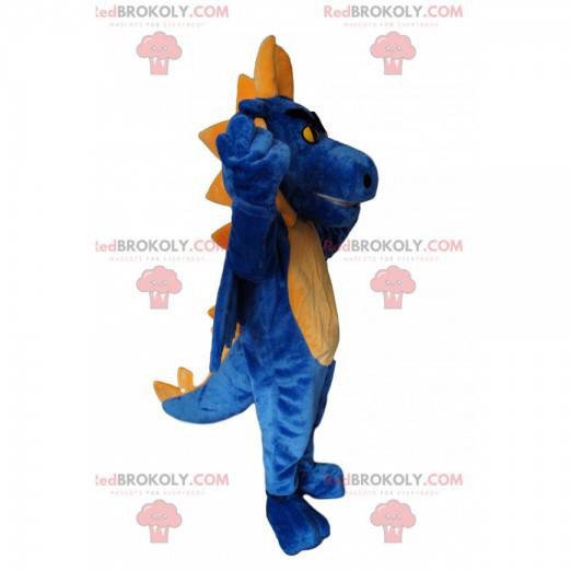 Agresivní modrý a žlutý drak maskot - Redbrokoly.com