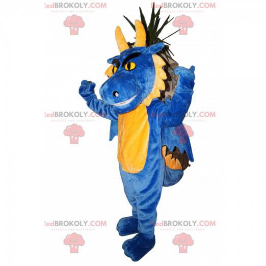 Mascotte de dragon bleu et jaune agressif - Redbrokoly.com