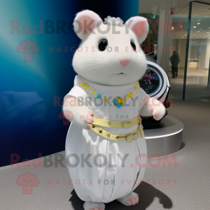 White Hamster mascot costume character dressed with a Maxi Skirt and Bracelet watches