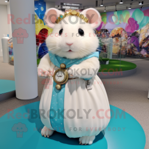 White Hamster mascot costume character dressed with a Maxi Skirt and Bracelet watches