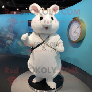 White Hamster mascot costume character dressed with a Maxi Skirt and Bracelet watches
