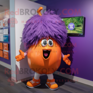 Purple Apricot mascot costume character dressed with a Bermuda Shorts and Hairpins