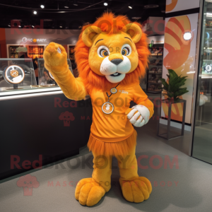 Orange Lion maskot kostyme...