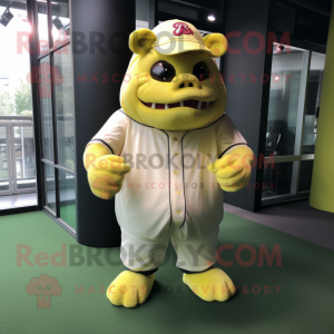 Lemon Yellow Ogre mascot costume character dressed with a Baseball Tee and Pocket squares