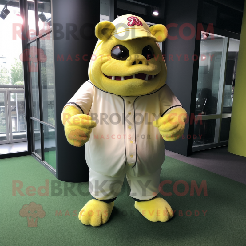 Lemon Yellow Ogre mascot costume character dressed with a Baseball Tee and Pocket squares