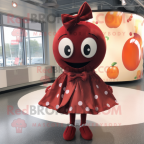 Rust Cherry mascot costume character dressed with a Circle Skirt and Bow ties