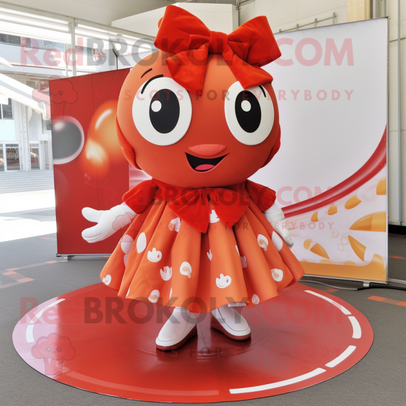 Rust Cherry mascot costume character dressed with a Circle Skirt and Bow ties Rust Cherry mascot costume character dressed with a Circle Skirt and Bow ties