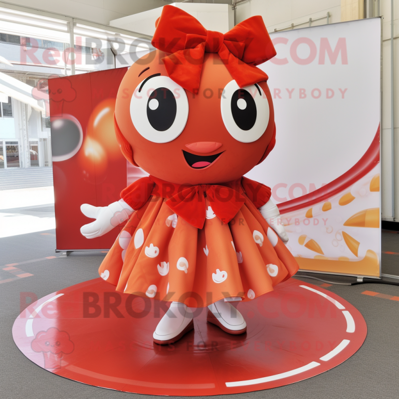 Rust Cherry mascot costume character dressed with a Circle Skirt and Bow ties