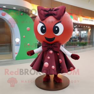 Rust Cherry mascot costume character dressed with a Circle Skirt and Bow ties