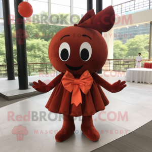Rust Cherry mascot costume character dressed with a Circle Skirt and Bow ties