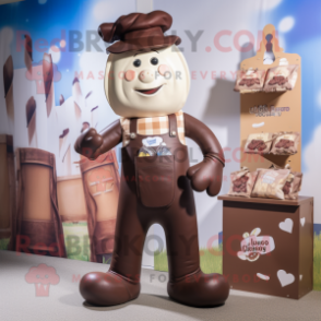 Cream Chocolate Bar mascot costume character dressed with a Dungarees and Clutch bags