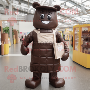 Cream Chocolate Bar mascot costume character dressed with a Dungarees and Clutch bags