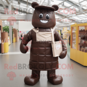 Cream Chocolate Bar mascot costume character dressed with a Dungarees and Clutch bags