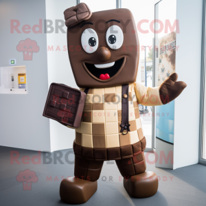 Cream Chocolate Bar mascot costume character dressed with a Dungarees and Clutch bags
