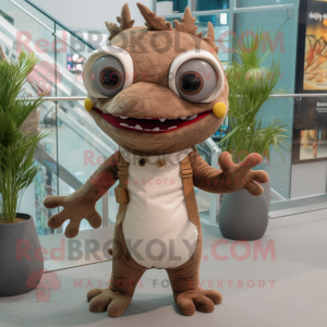 Brown Axolotls mascot costume character dressed with a Bodysuit and Eyeglasses