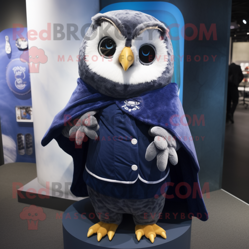 Navy Owl mascot costume character dressed with a Cover-up and Hairpins