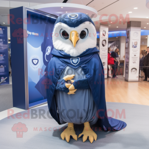 Navy Owl mascot costume character dressed with a Cover-up and Hairpins