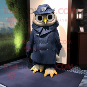 Navy Owl mascot costume character dressed with a Cover-up and Hairpins