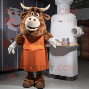 Rust Beef Stroganoff mascot costume character dressed with a A-Line Dress and Foot pads