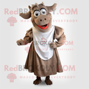 Rust Beef Stroganoff mascot costume character dressed with a A-Line Dress and Foot pads