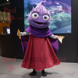 Purple Tuna mascot costume character dressed with a Skirt and Scarf clips