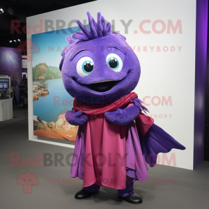 Purple Tuna mascot costume character dressed with a Skirt and Scarf clips