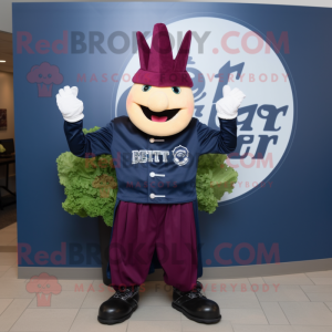 Navy Beet mascot costume character dressed with a Moto Jacket and Cummerbunds