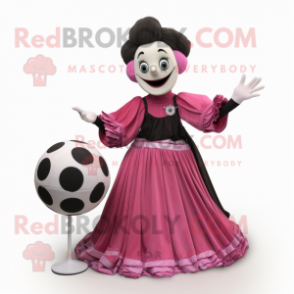 Magenta Mime mascot costume character dressed with a Ball Gown and Shawls