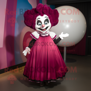 Magenta Mime mascot costume character dressed with a Ball Gown and Shawls