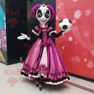 Magenta Mime mascot costume character dressed with a Ball Gown and Shawls
