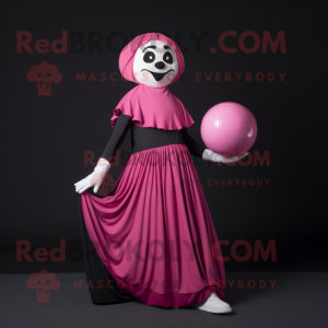 Magenta Mime mascot costume character dressed with a Ball Gown and Shawls