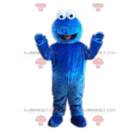 Blaues Monstermaskottchen mit hervorstehenden Augen -