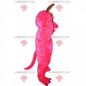 Cheerful fuchsia monster mascot with horns - Redbrokoly.com