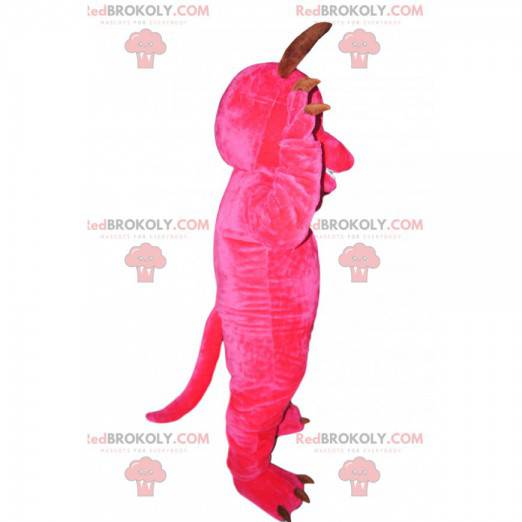 Mascota alegre monstruo fucsia con cuernos - Redbrokoly.com