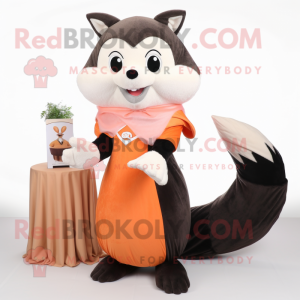 Peach Skunk mascot costume character dressed with a Suit and Shawls