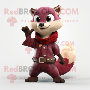 Maroon Marten mascot costume character dressed with a Bootcut Jeans and Scarf clips
