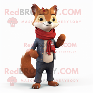 Maroon Marten mascot costume character dressed with a Bootcut Jeans and Scarf clips