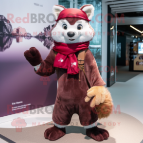 Maroon Marten mascot costume character dressed with a Bootcut Jeans and Scarf clips