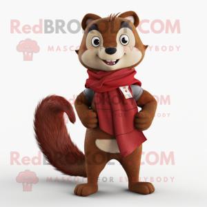 Maroon Marten mascot costume character dressed with a Bootcut Jeans and Scarf clips