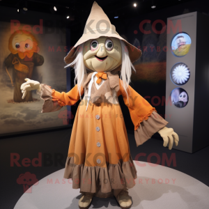 Tan Witch mascot costume character dressed with a Dress and Brooches