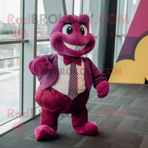 Magenta Turtle mascot costume character dressed with a Pencil Skirt and Bow ties