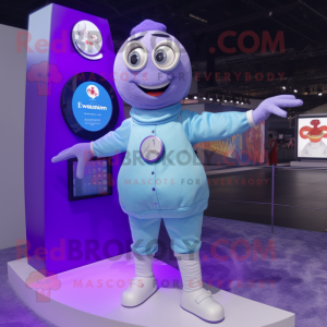 Lavender Acrobat mascot costume character dressed with a Coat and Digital watches