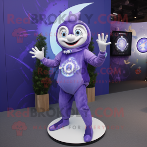 Lavender Acrobat mascot costume character dressed with a Coat and Digital watches