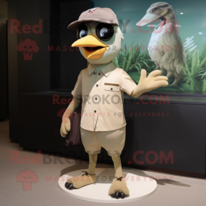 Beige Blackbird mascot costume character dressed with a Polo Tee and Headbands