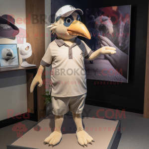 Beige Blackbird mascot costume character dressed with a Polo Tee and Headbands