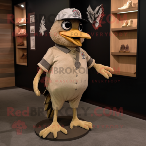 Beige Blackbird mascot costume character dressed with a Polo Tee and Headbands