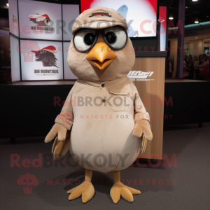 Beige Blackbird mascot costume character dressed with a Polo Tee and Headbands