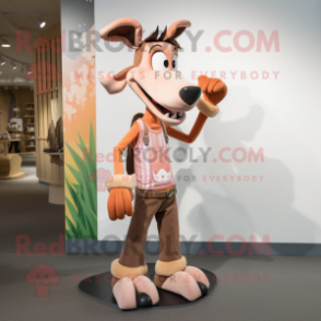 Peach Okapi mascot costume character dressed with a Bootcut Jeans and Suspenders