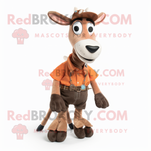Peach Okapi mascot costume character dressed with a Bootcut Jeans and Suspenders