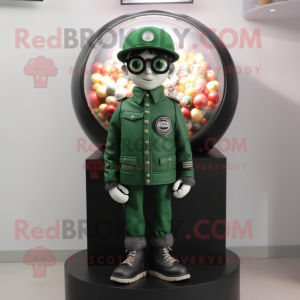 Forest Green Gumball Machine mascot costume character dressed with a Moto Jacket and Eyeglasses